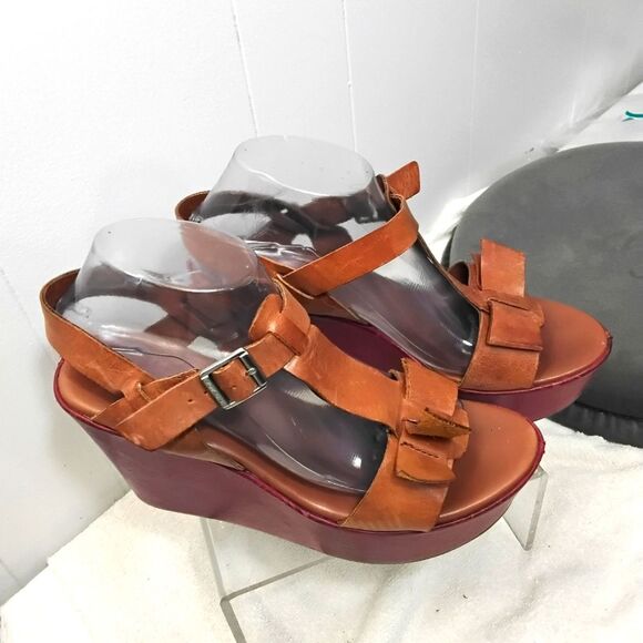 Kork-Ease Caul 12 Patform wedge sandal brown Leather Size 9 - Picture 1 of 6
